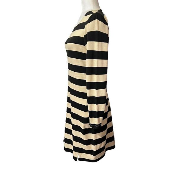 Theory Cream and Black Striped Dress Size Small The Onita Dress Women's 3/4 Slee - Picture 6 of 13